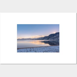 Mountain Lake Winter Sunset Landscape Okanagan Valley Posters and Art